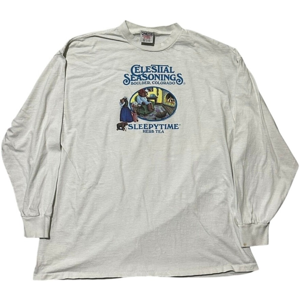 Vintage 1989 Celestial Seasonings Sleepytime Tea Longsleeve Tee Shirt Oneita XXL